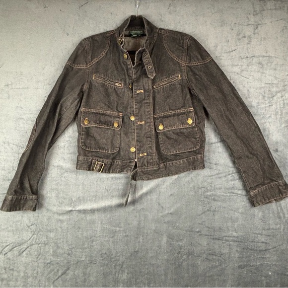 Lauren Ralph Lauren Women’s Med Dark Denim Moto Jacket w/ Gold colored hardware - Picture 1 of 15